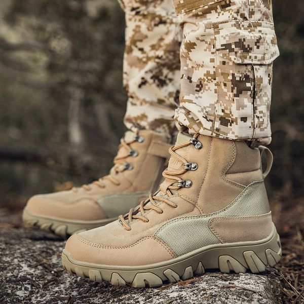

boots men ankle rubber desert tactical military combat sneakers casual shoes outdoor work safety army, Black