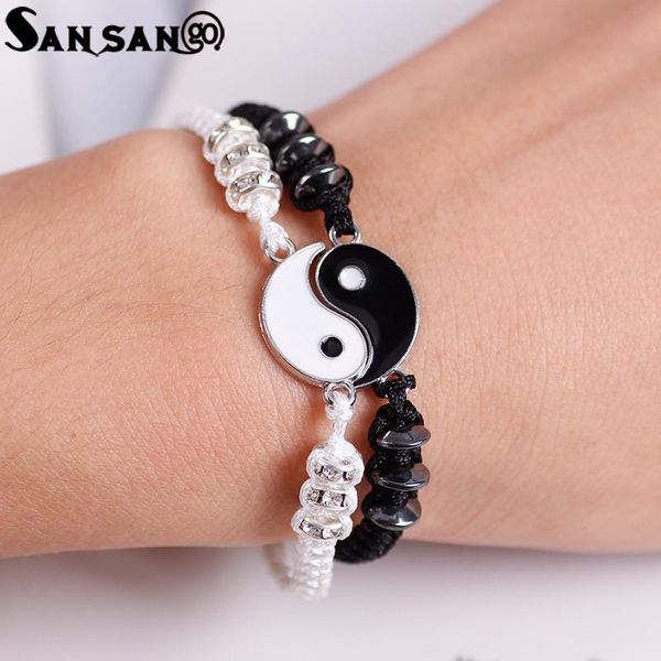 

chinese tai chi charm bracelets for women men hematite braid rope chain bracelet couple jewelry lover gift, Golden;silver