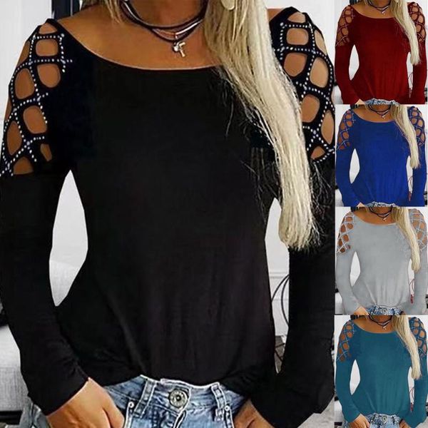 

women's blouses & shirts s-5xl women hollow out casual o-neck cotton jumper pullover black long sleeve shirt blusas camisas mujer, White