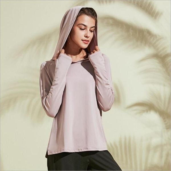

women's t-shirt hooded pullover training running fitness with side split loose breathable quick-drying long-sleeved regular leisure, White