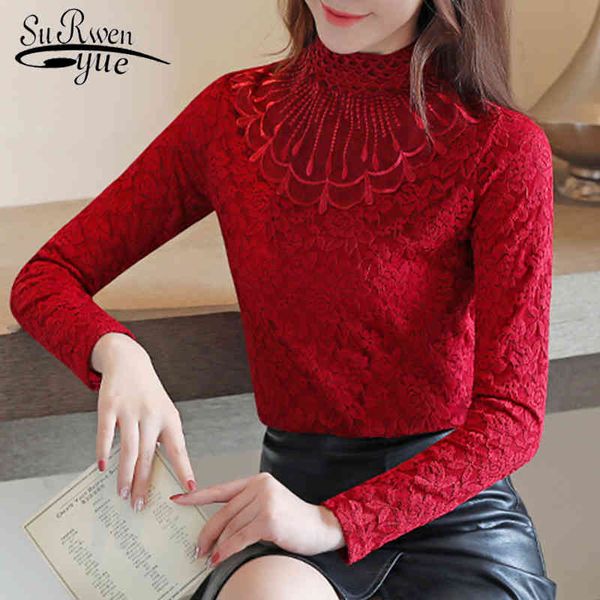 

womens and blouses blusa manga larga mujer blusas de moda lace ladies autumn winter plus size women 7098 50 210427, White