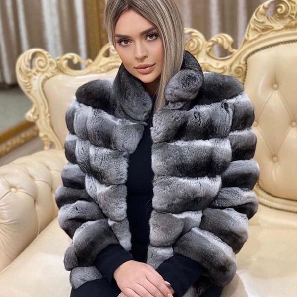

women's fur & faux winter coat women real rex jacket 2021 fashion warm overcoat custom size and color, Black