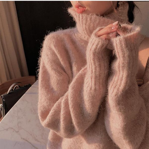 

women's sweaters thick cashmere cotton blend turtleneck sweater women 2021 autumn winter sweter jumper pull femme hiver knit pullover, White;black
