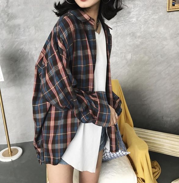 

women's blouses & shirts slim contrast color plaid shirt loose coat, White