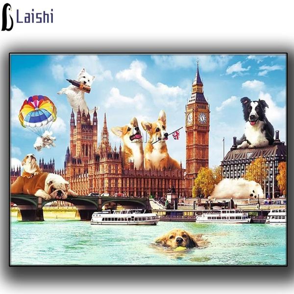 

diamond painting london landscape big ben full drill lovely dog embroidery creativity cross stitch rhinestone home decor gift