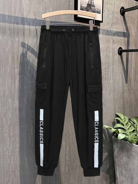 

extended sizes men letter graphic flap pocket grommet drawstring waist sweatpants 66s8#, Black