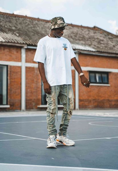 

am men's jeans worn yellow cat must break knee big hole zipper, Blue