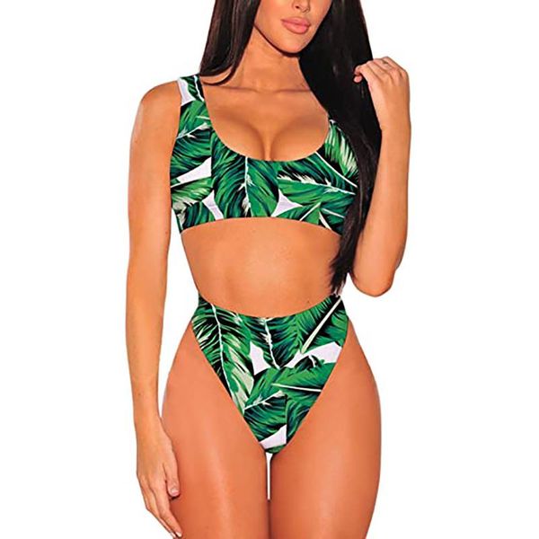 

women high waist bikini swimsuit swimwear female print two-piece beachwear bathing suit summer women's, White;black