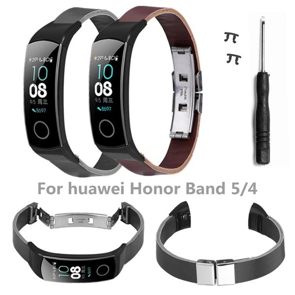 

watch bands brown/black leather strap for huawei honor band 5/4 replacement watchbands vintage butterfly clasp wrist accessories, Black;brown