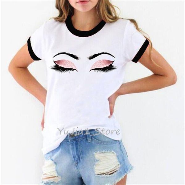 

vogue beauty eyes make women t shirt up femme harajuku kawaii cute female funny shirts abstract tees, White