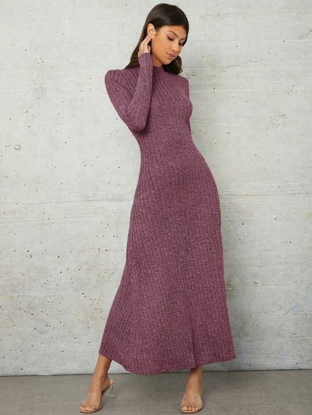 

solid mock neck dress 23f4#, Black;gray