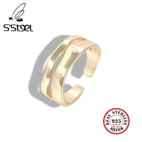 

cluster rings s'steel geometric sterling silver 925 for women designer trendy opening ring luxury bijoux femme argent fine jewelry, Golden;silver