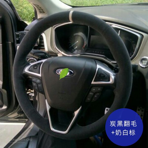 

hand-stitch black suede leather steering wheel cover for ford mondeo focus edge taurus fiesta explorer escape mustang auto parts