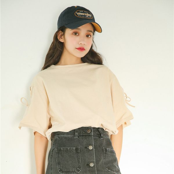 

women's t-shirt harajuku basic cotton t shirt women summer short sleeve bow solid tees casual loose t-shirts korean o neck female whtie, White