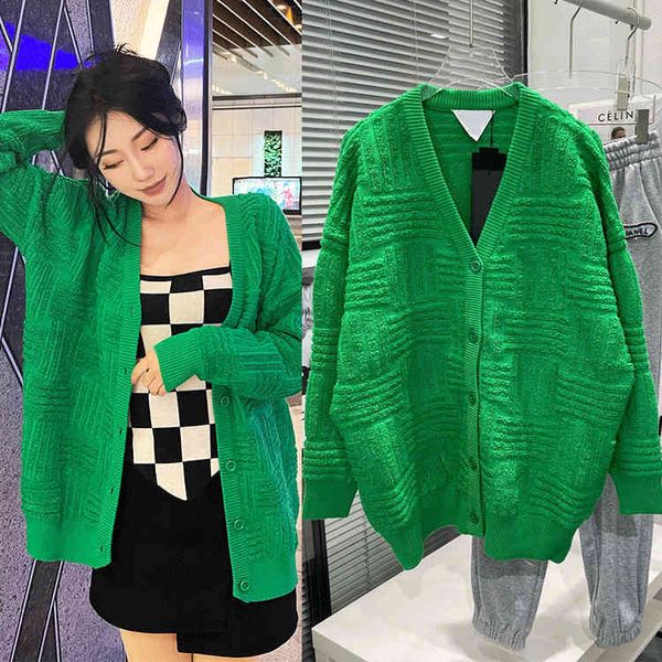 

bv sweater cardigan green men's and women's bottega loose street leisure parrot coat diamond lattice os fashion, White;black