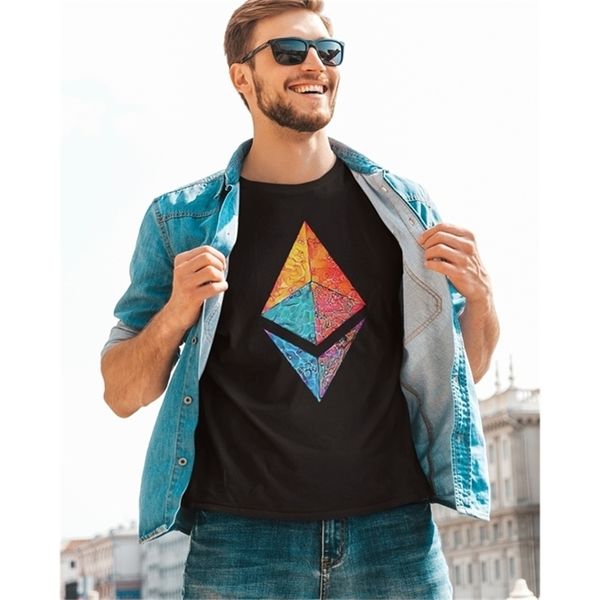 

ethereum ether eth blockchain cryptocurrency crewneck tshirts crypto etherium distinctive men's t shirt hipster clothing 220302, White;black