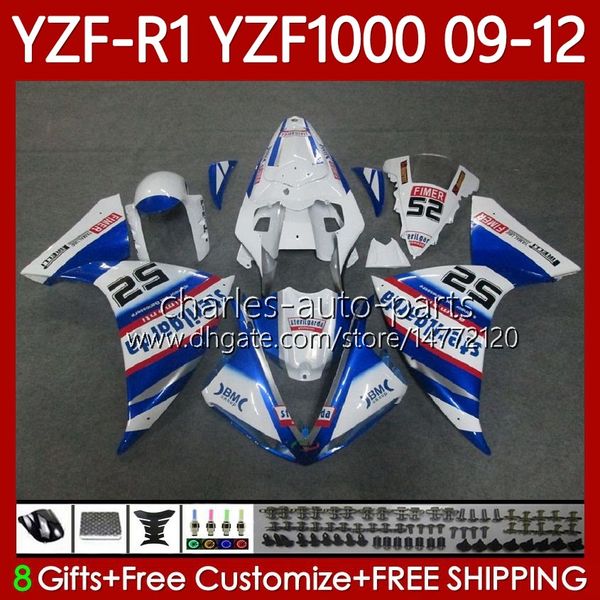 OEM Codework для Yamaha YZF R1 1000 CC YZF1000 YZF-R1 2009 2011 2011 2011 Moto Bodys 92NO.79 YZF-1000 Белый синий YZF R 1 1000CC 2009-2012 YZFR1 09 10 11 12 Обструкций