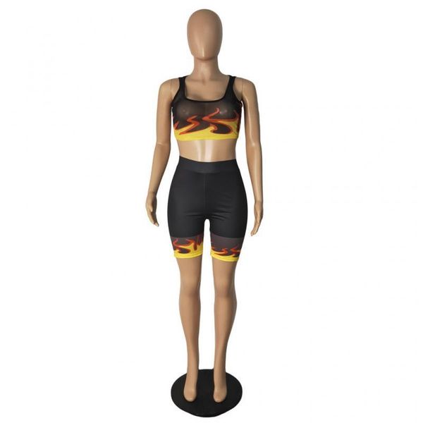 

women's tracksuits black fashion casual print vests o neck sleeveless two pieces, Gray