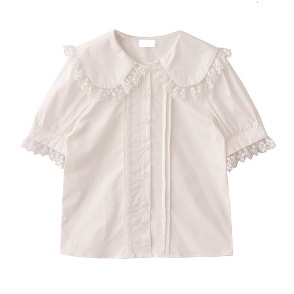 

summer french style vintage women shirt female cotton lolita girls fashion sleeve lace doll collar white blouse