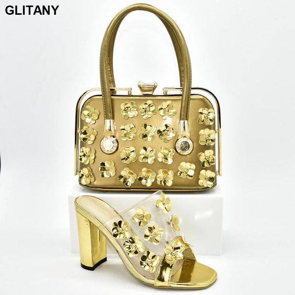 

dress shoes latest elegant metal decoration matching italian shoe and bag set luxury sandals women for nigeria party, Black