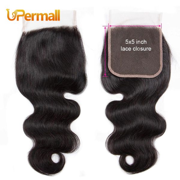 

upermall virgin brazilian transparent swiss lace closure 5x5 body wave human hair / middle / three part 12 14 16 18 20 22 24 inch, Black