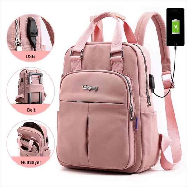 

handle usb charging women backpack large capacity casual travel rucksack preppy student school bag 14 inch laptop
