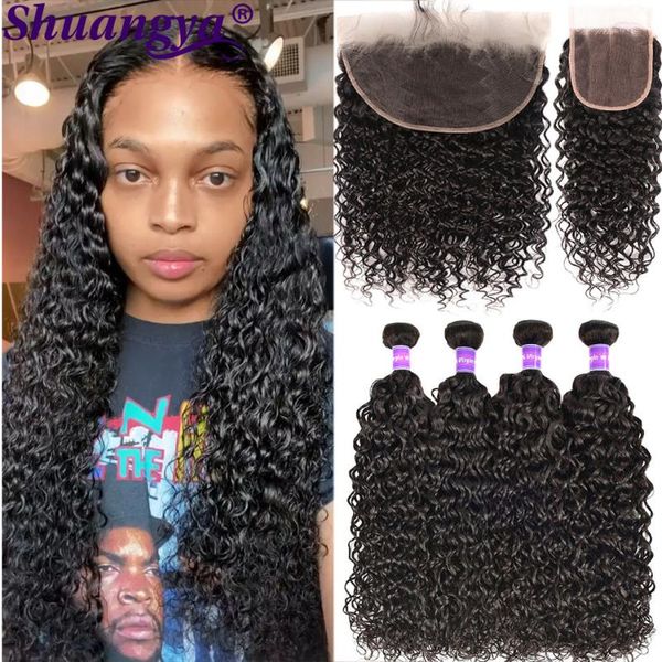

human hair bulks water wave bundles with frontal remy pre plucked brazilian 13*4, Black