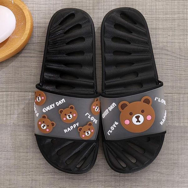 

summer slippers for women hollow lovely cartoon indoor massage bathroom pvc slides, Black