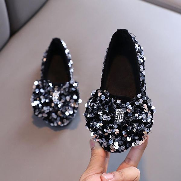 

flat shoes spring autumn children sequins girls princess dance fashion black party dress wedding single g128, Black;grey