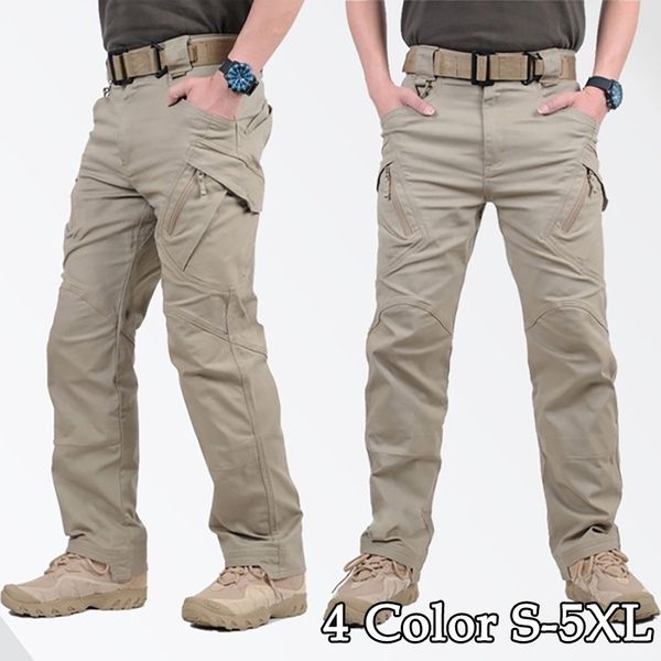 

mens lightweight cargo pants elastic breathable multiple pocket military trousers outdoor joggers pant tactical pants 6xl xxl 5xl, Black