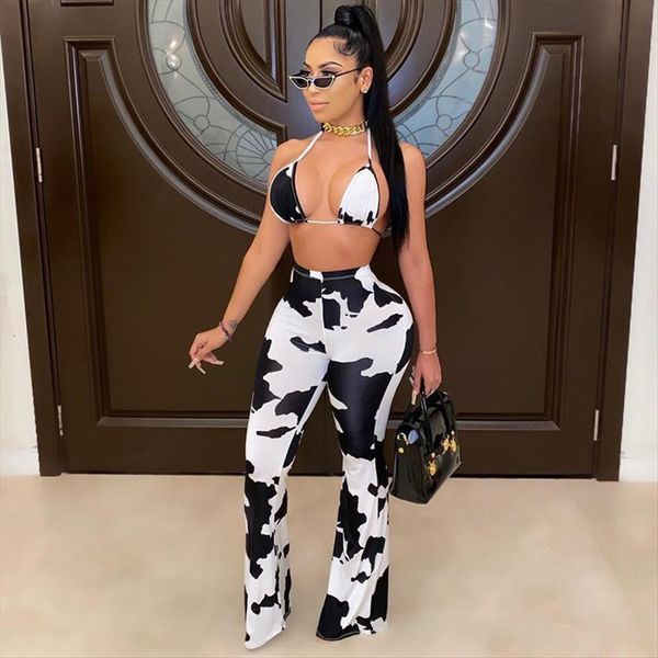 

summer spaghetti halter womens pants crop and flare two piece set yoga outfits, White