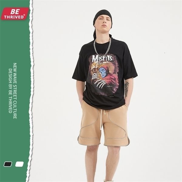 

be men's clothing - 2021 summer death front and back print short sleeve hip hop high street brand t-shirt for men, White;black
