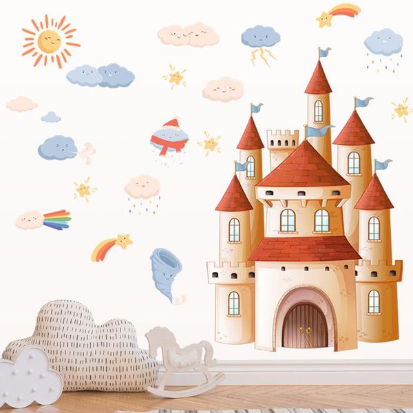 

wall stickers cartoon castle weather kindergarten children's room background clouds sun stars wind diy pvc paper