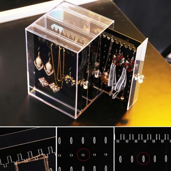 

hooks & rails plastic earrings display box transparent jewelry showcase ear stud organizer durable storage clear rack