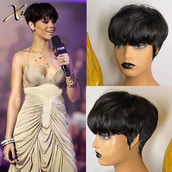 

short pixie wig human remy brazilian hair wigs black cut full machine made for women1, Black;brown