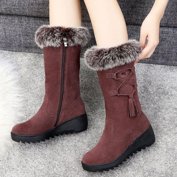 

winter non-slip snow boots frosted and fleece thick soles outdoor comfortable warm long cotton shoes, Black
