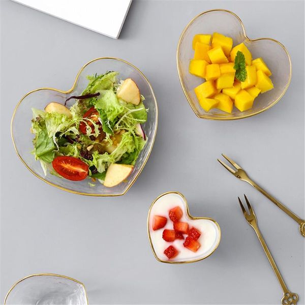 

heart bowl salad nuts ramen smoothie glass gold side crystal transparent seasoning sauce salt snack dish home dinnerware bowls