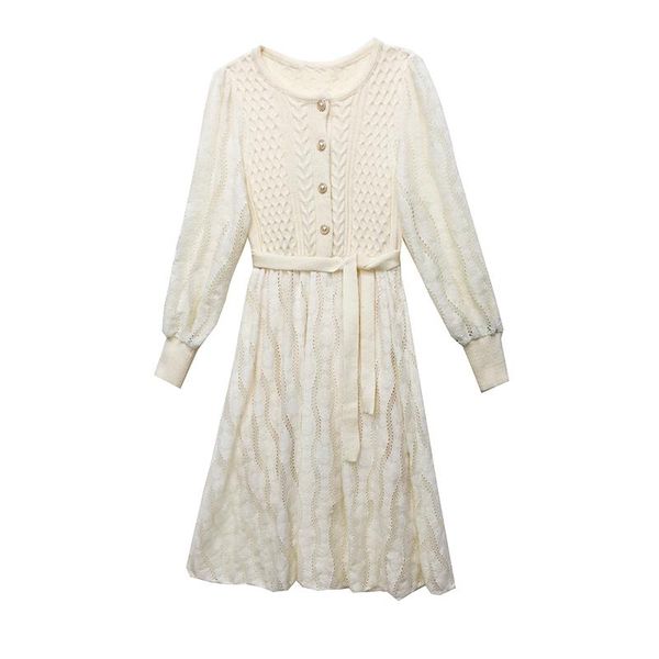 

casual dresses elegant lacesplicing dress women autumn style vestidos lining sashes ukraine trendy o-neck clothes a-line robes, Black;gray