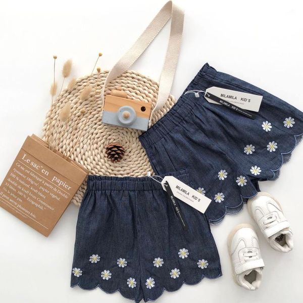 

girls' little daisy lace denim in spring and summer baby pants trousers, Blue