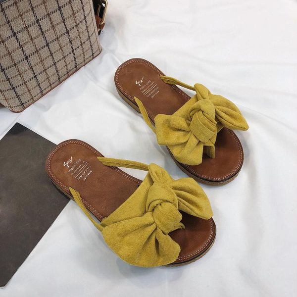

women slippers 2021 fashion solid color bow tie flat heel slipper beach chanclas mujer tongs femme claquette chaussure, Black