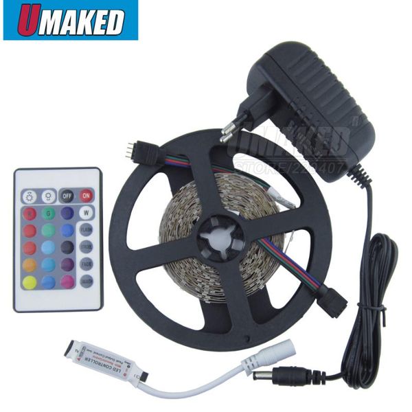 

strips led rgb strip kit 3528 smd 300leds/5m color light ribbon tape+24key controller+12v 2a power adapter