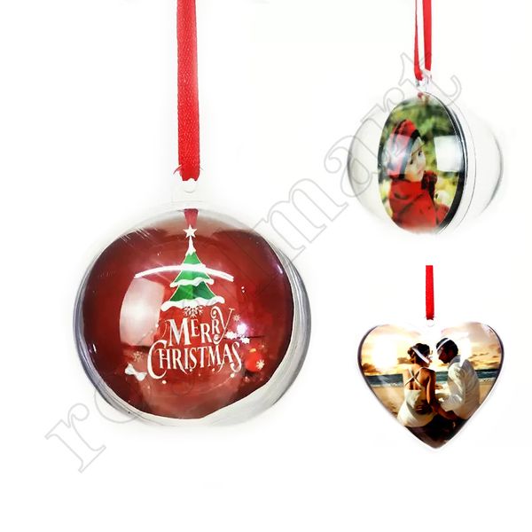 Palla di Natale in plastica trasparente Ciondolo appeso Oranment Sfere vuote e ornamenti in MDF bianco a sublimazione Decorazione natalizia