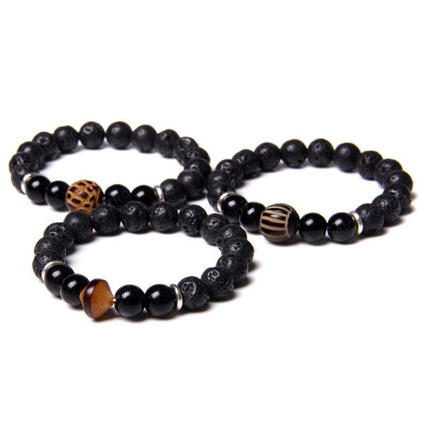 

natural wood beads charm bracelet black round lava bead healing jewelry bracelets for men women handmade gift