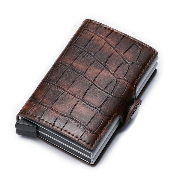 

card holders bisi goro pu leather holder aluminium double box fashion men and women metal rfid vintage travel wallet red, Brown;gray