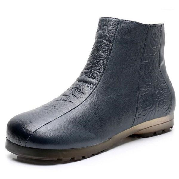 

boots cowhide autumn winter short comfort soft bottom non-slip wear flat women leather shoes mother1, Black