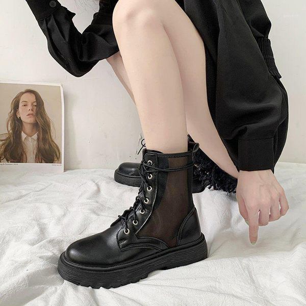 

boots lace-up ms comfortable platform shoes women casual round toe pu rubber flat for1, Black