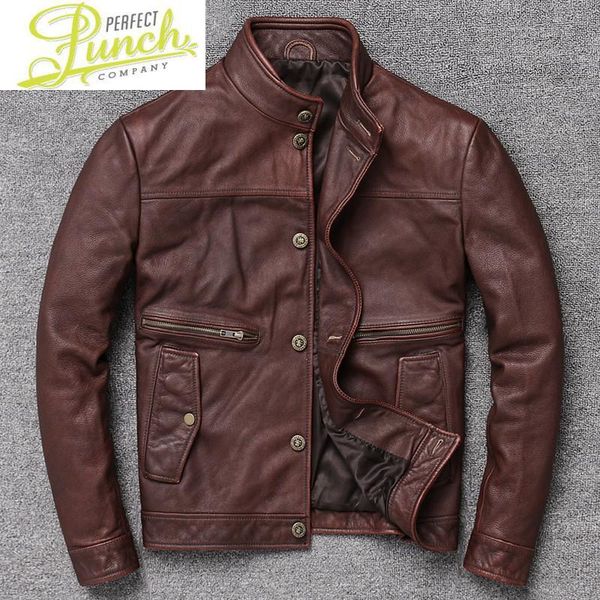 

men's leather & faux jacket men 100% real cow 2021 spring fashion mandarin collar mens clothing x-1231 pph1016, Black