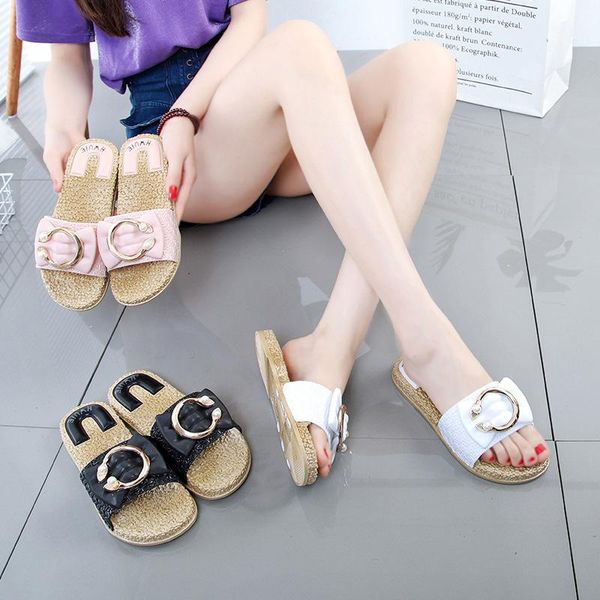 

slippers 2021 style summer bow breathable anti-slip wear-resistant casual outer wear beach women's shoes flat, Black