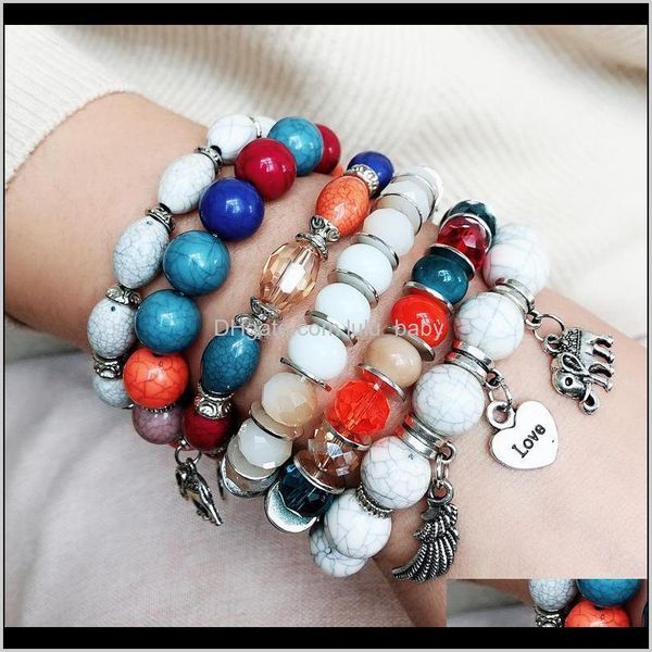 

beaded, strands bracelets jewelry drop delivery 2021 marble pattern hand beads elephant wings love pendant multi-layer combination bracelet, Black