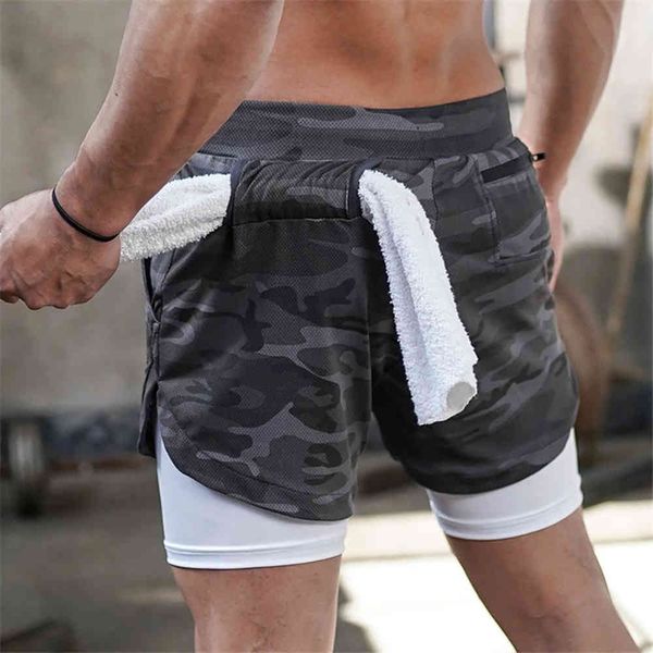 Jogger-Shorts für Herren, 2-in-1-Shorts, Fitnessstudio, Fitness, Bodybuilding, Workout, schnell trocknend, Strand, für Herren, Sommer, Sportbekleidung